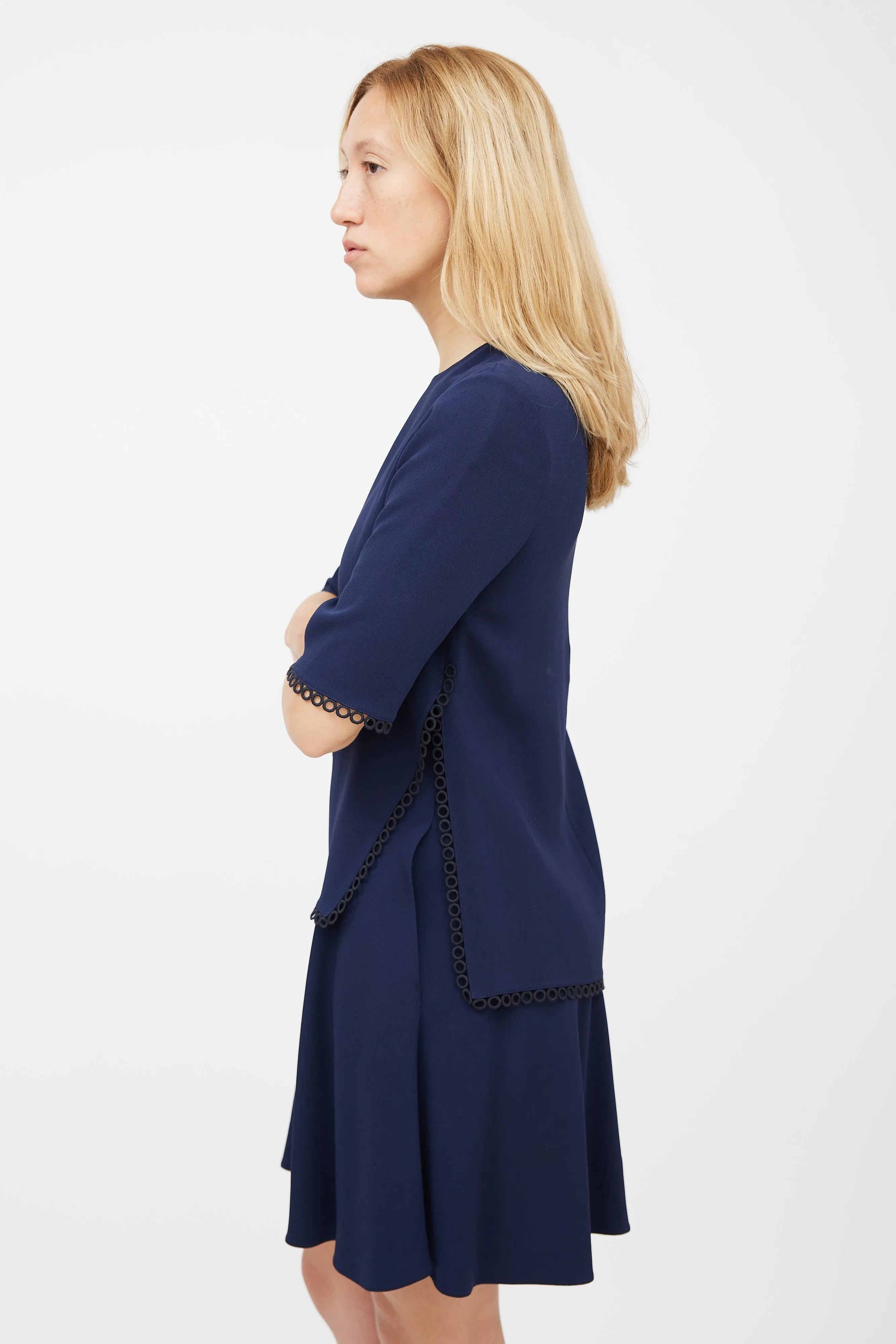 Navy Scalloped Eyelet Dress