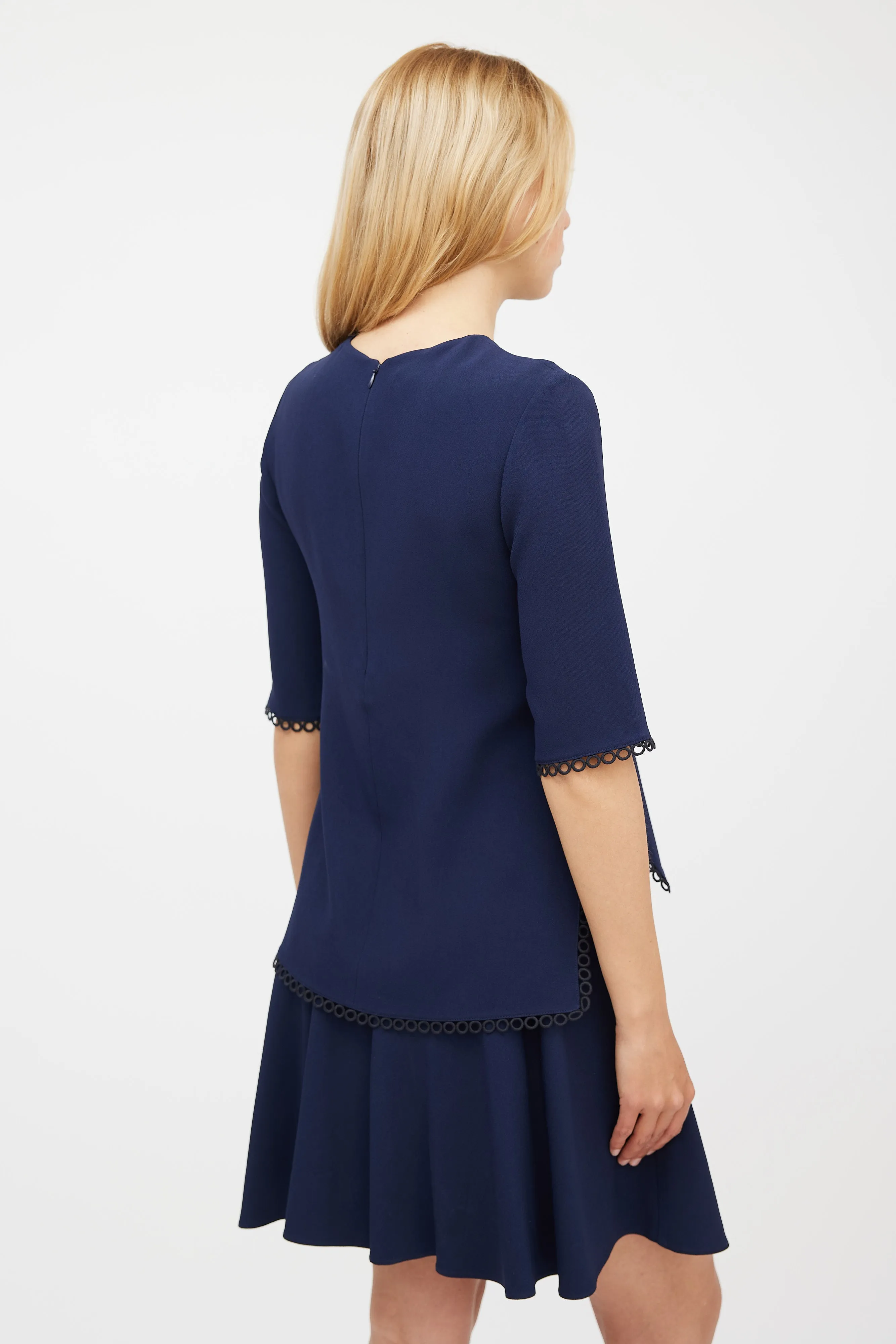 Navy Scalloped Eyelet Dress