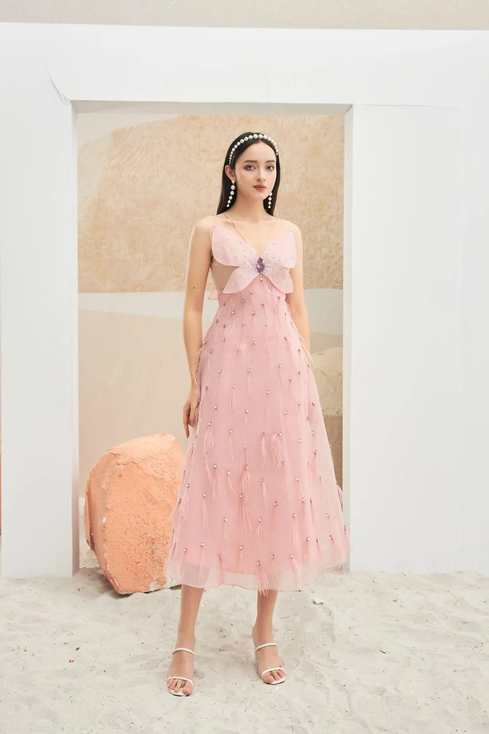 Orian A-line Sleeveless Organza Midi Dress
