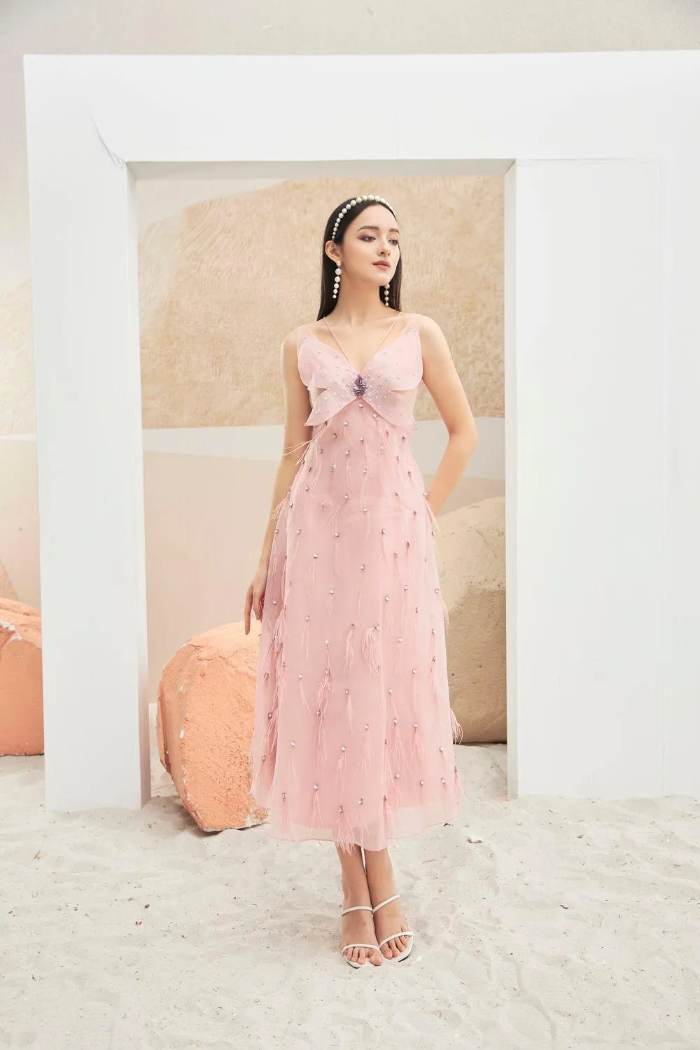Orian A-line Sleeveless Organza Midi Dress