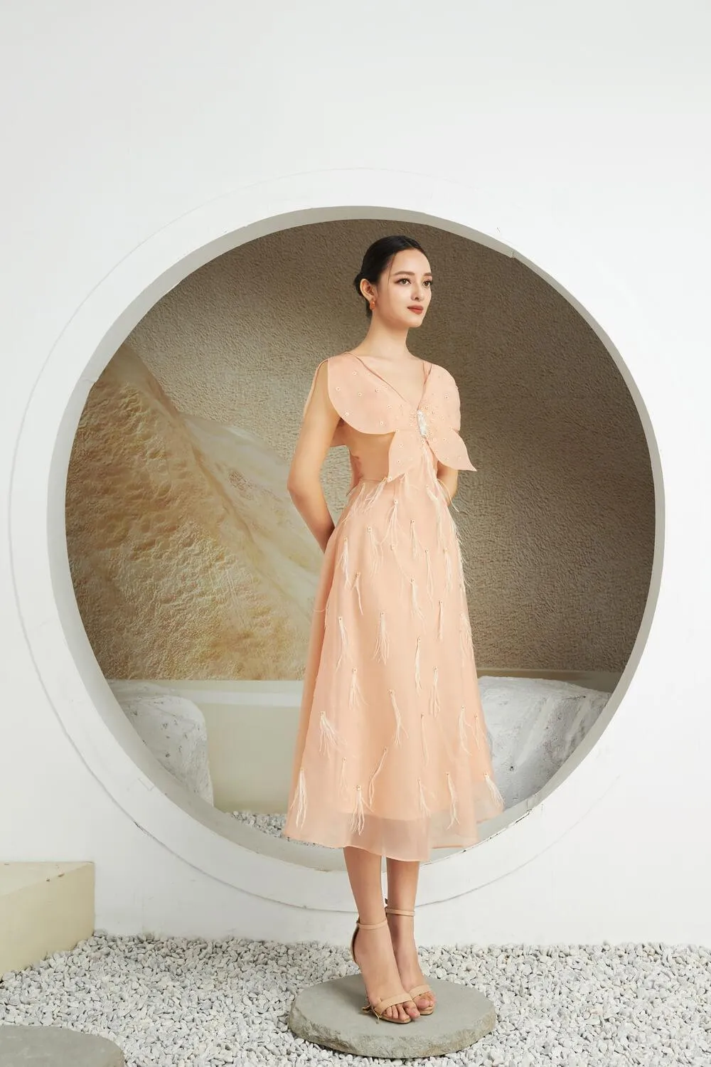 Orian A-line Sleeveless Organza Midi Dress