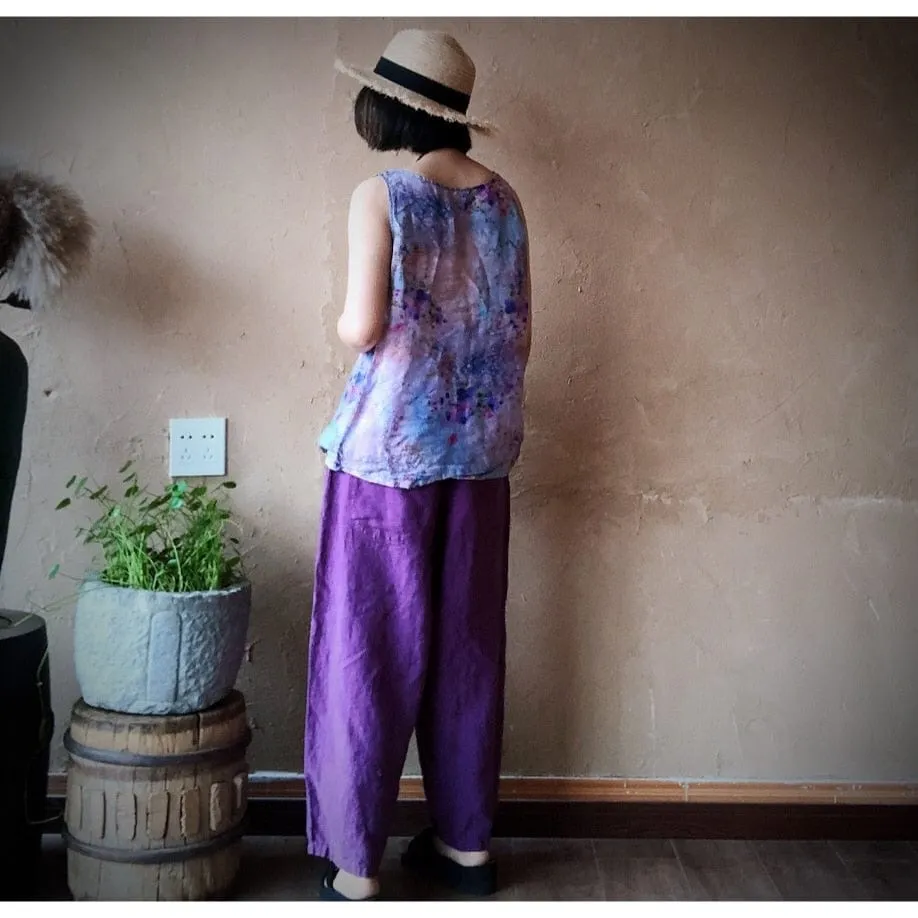 Pastel Floral Linen Tank Top