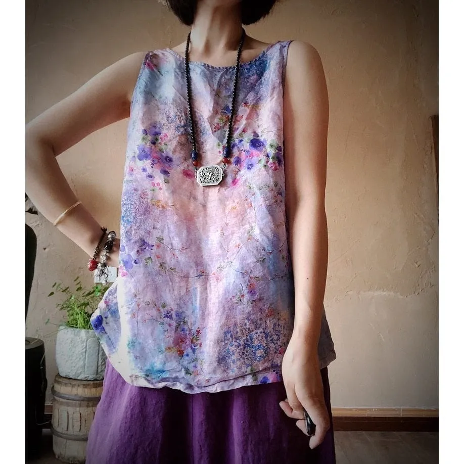 Pastel Floral Linen Tank Top