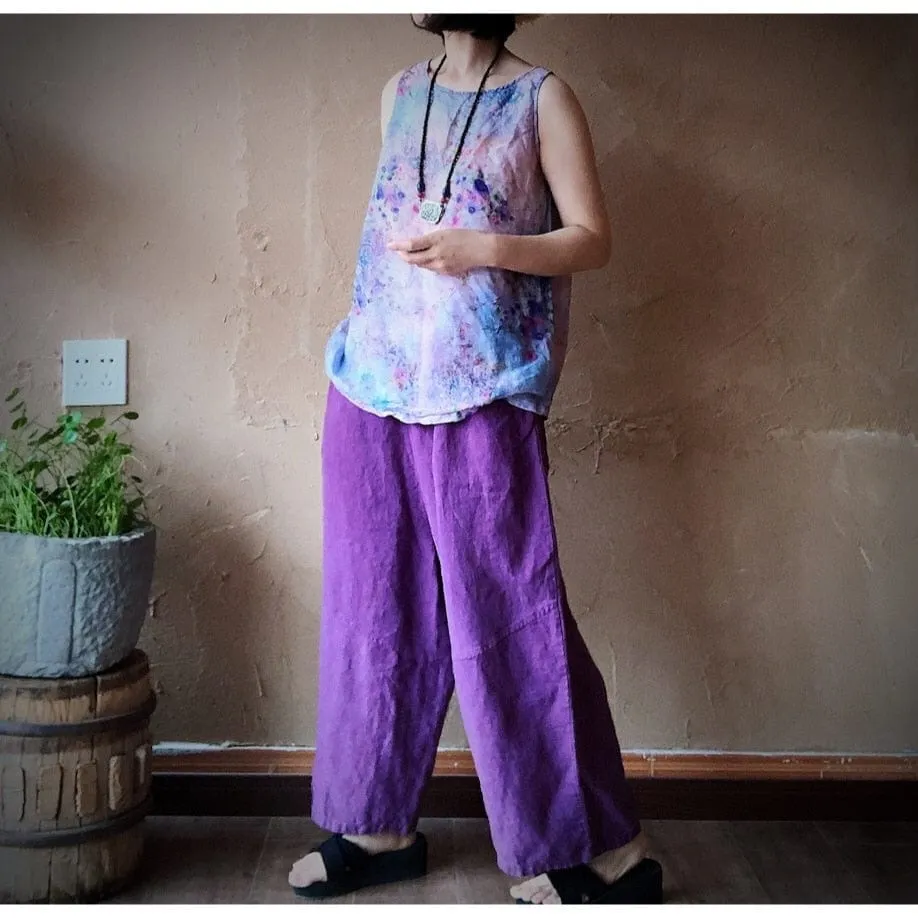 Pastel Floral Linen Tank Top