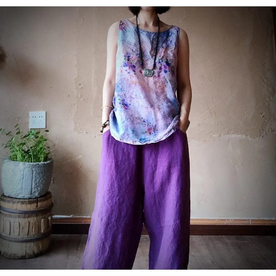 Pastel Floral Linen Tank Top