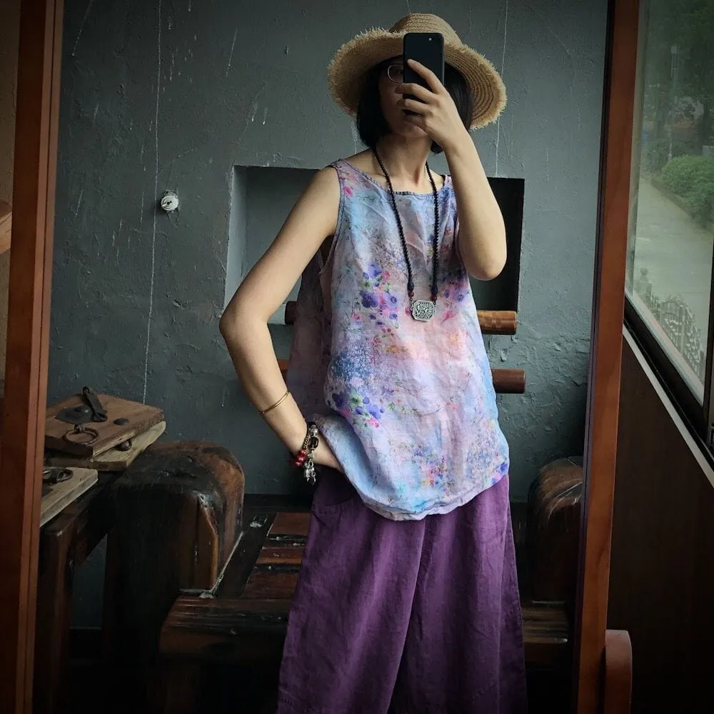 Pastel Floral Linen Tank Top