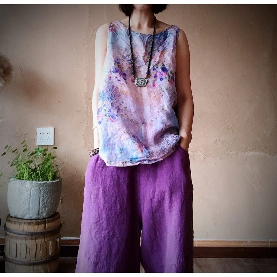 Pastel Floral Linen Tank Top