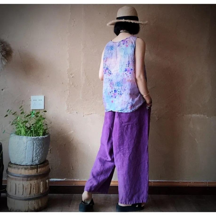 Pastel Floral Linen Tank Top