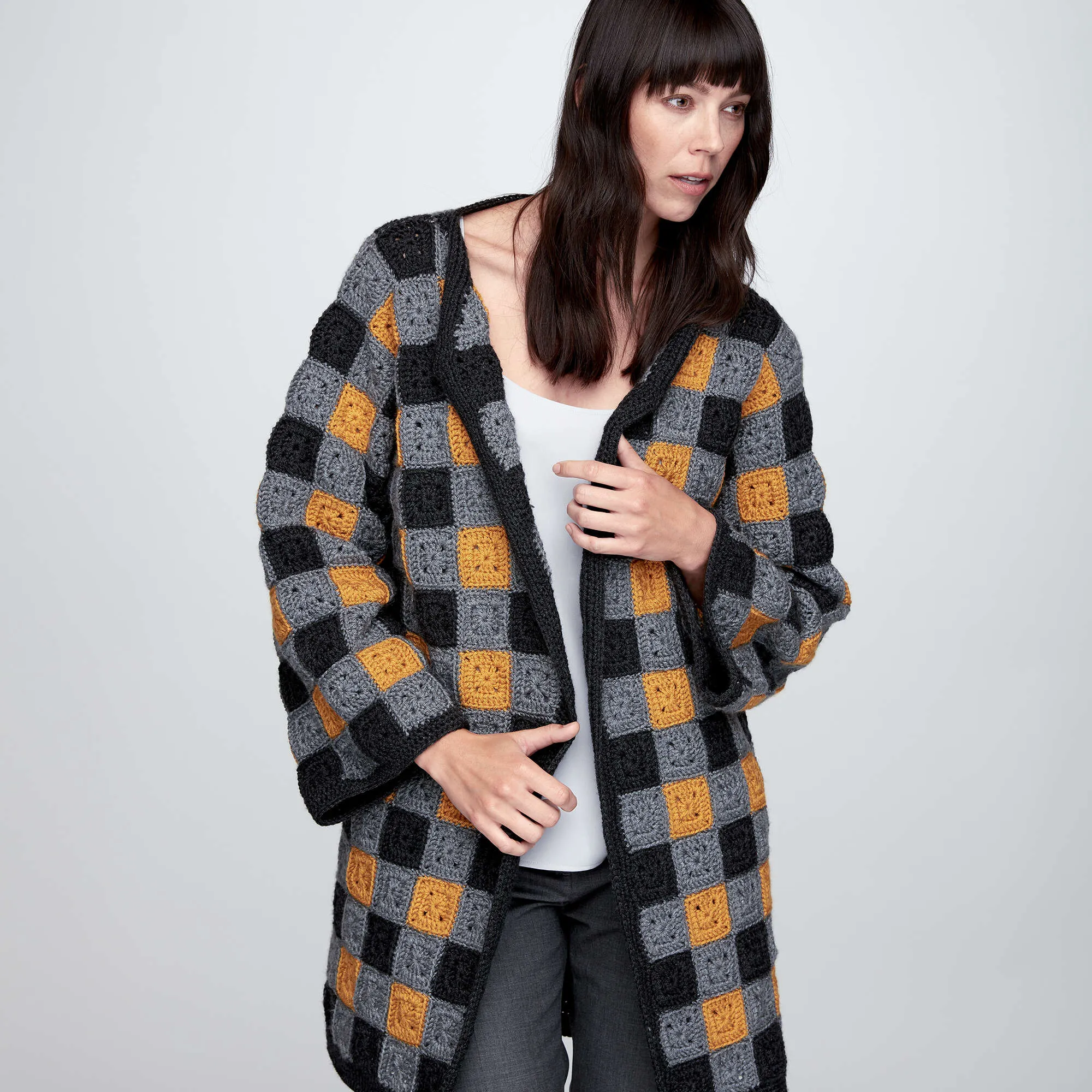 Patons Buffalo Plaid Crochet Cardigan