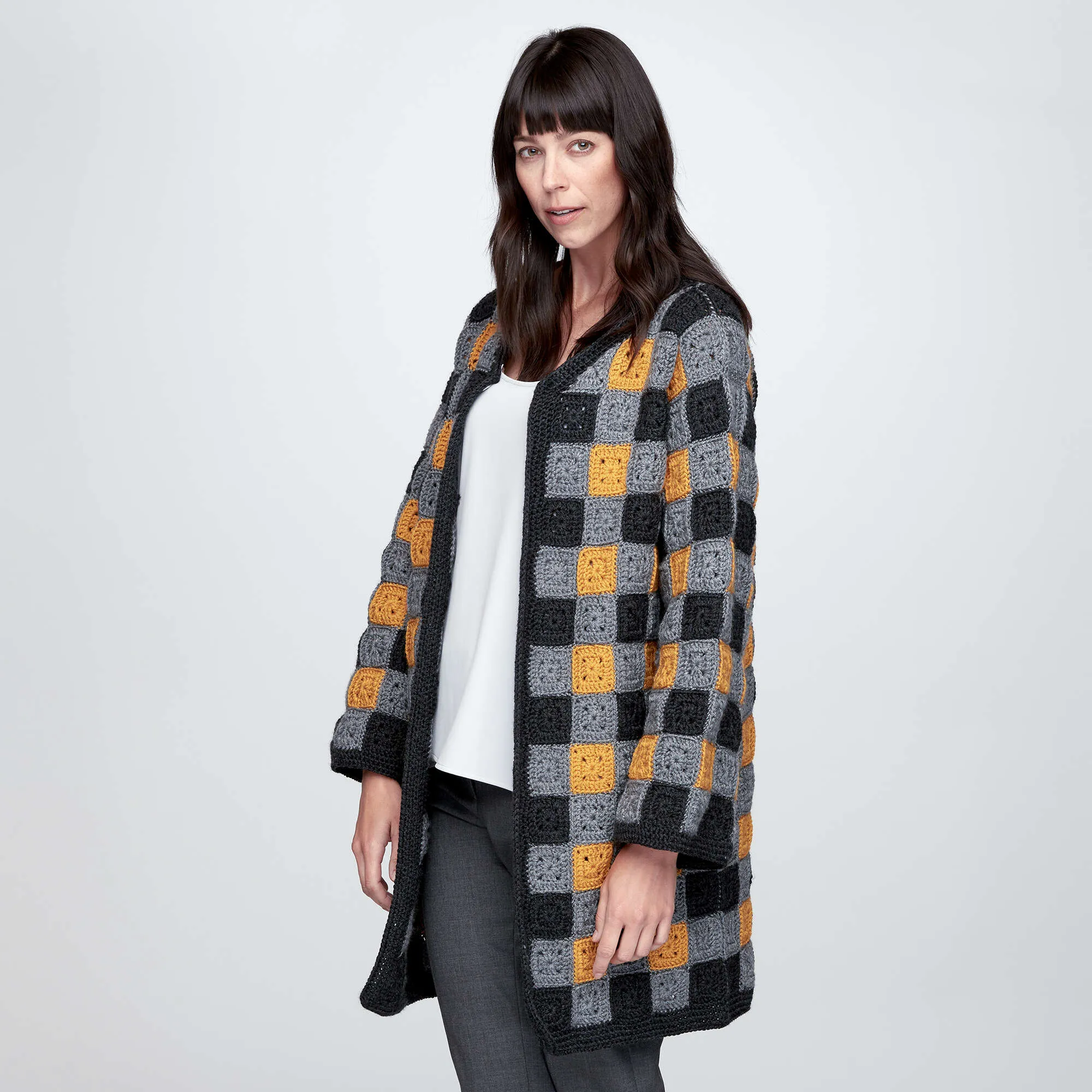 Patons Buffalo Plaid Crochet Cardigan