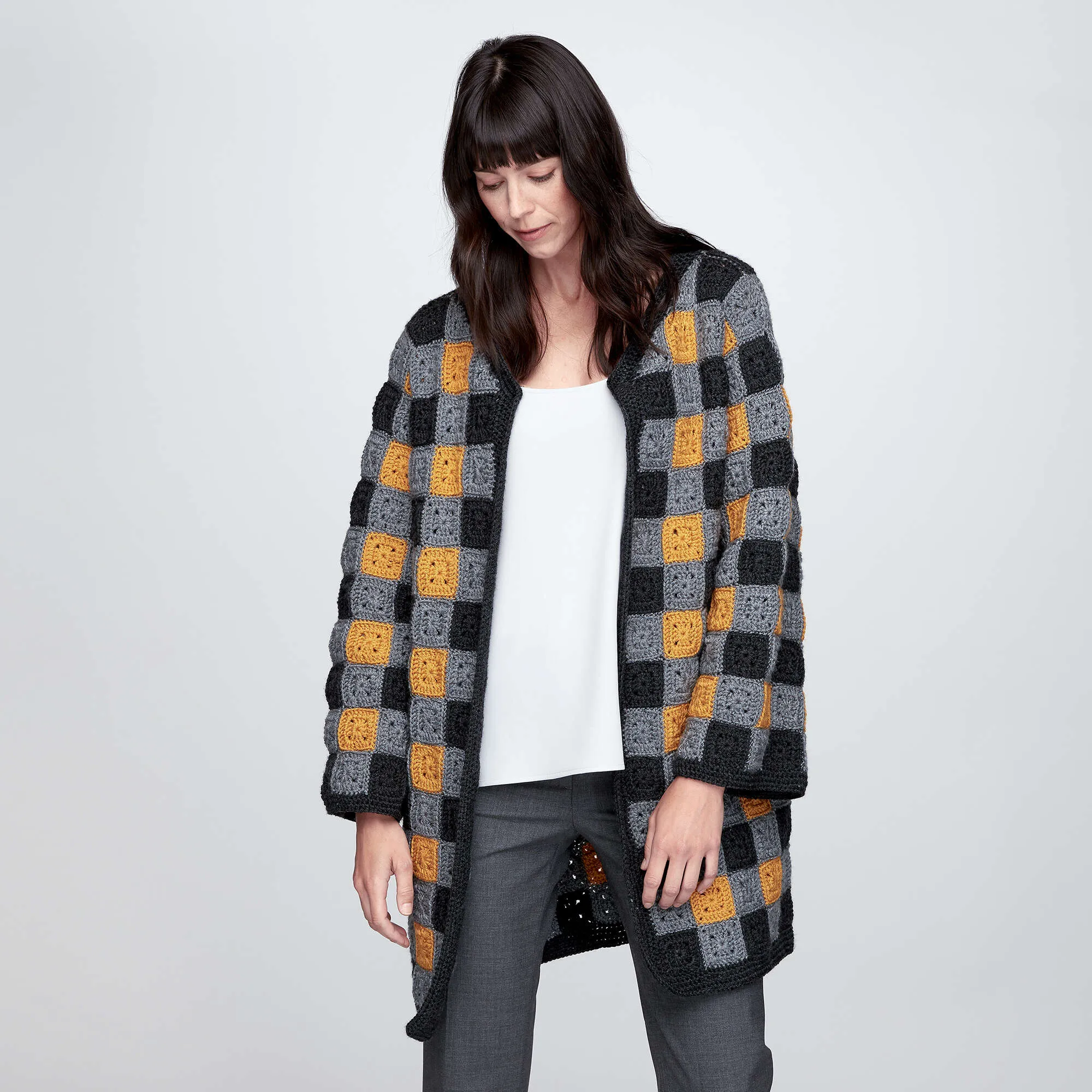 Patons Buffalo Plaid Crochet Cardigan