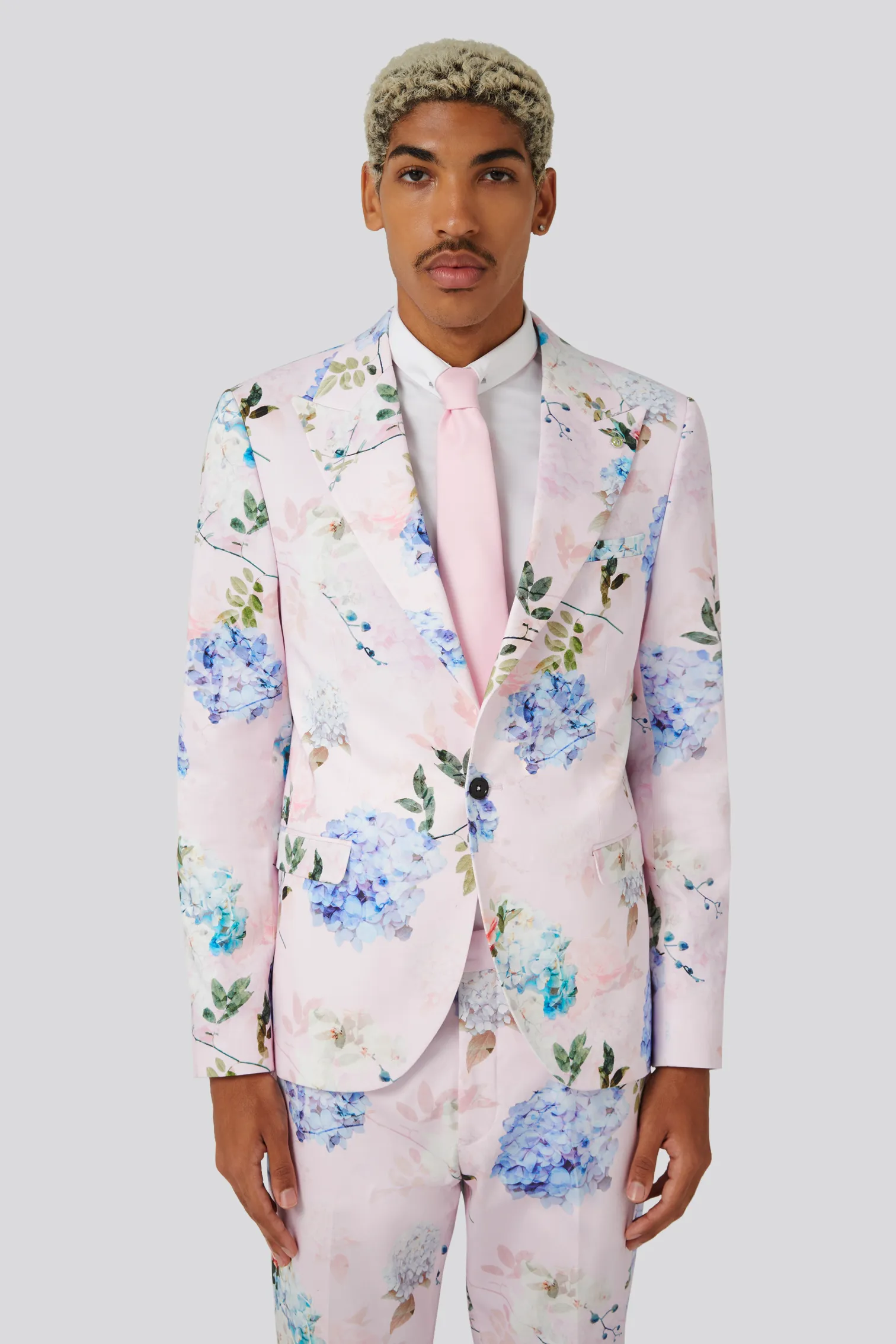 Pickhurst Slim Fit Pink Floral Cotton Suit