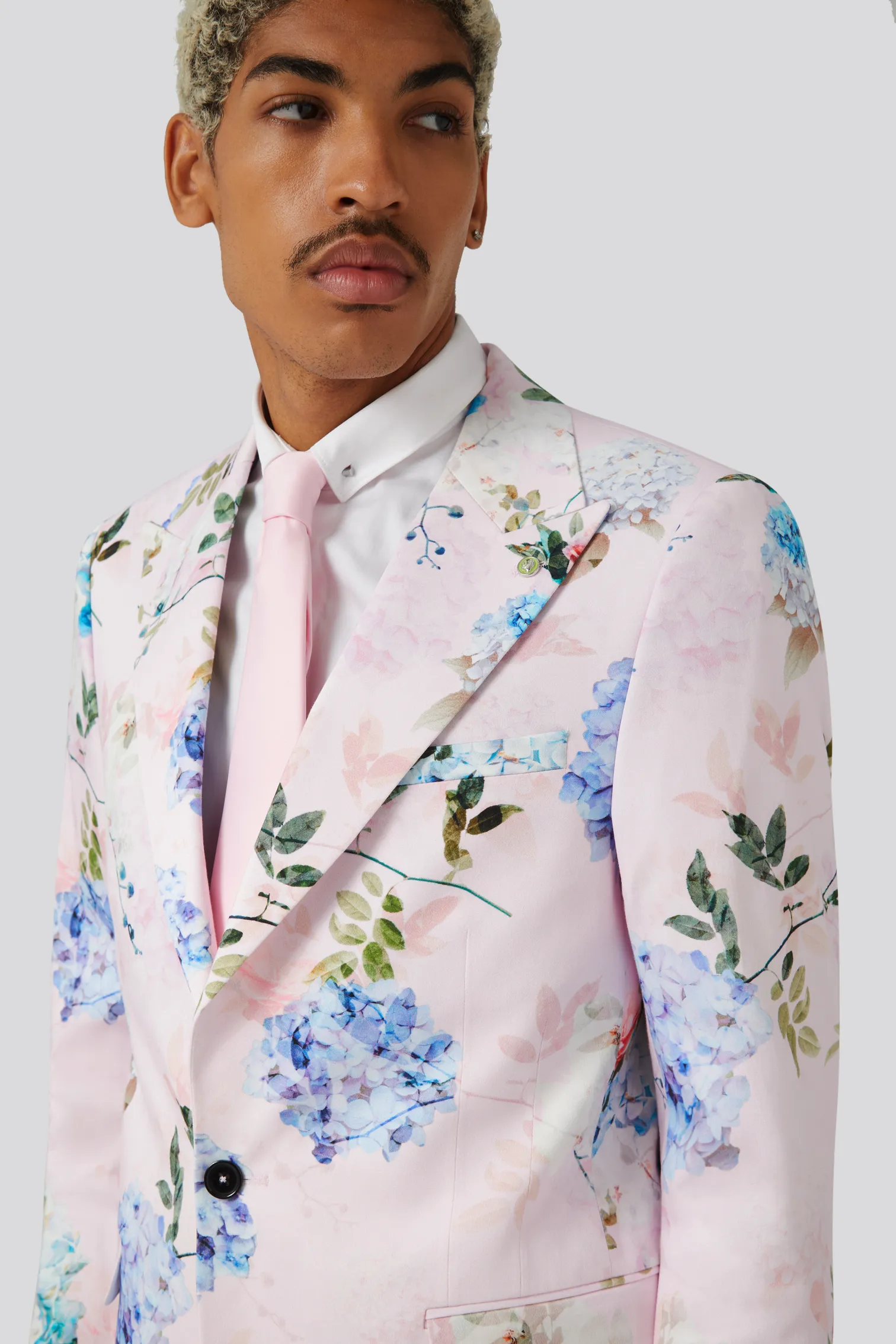 Pickhurst Slim Fit Pink Floral Cotton Suit