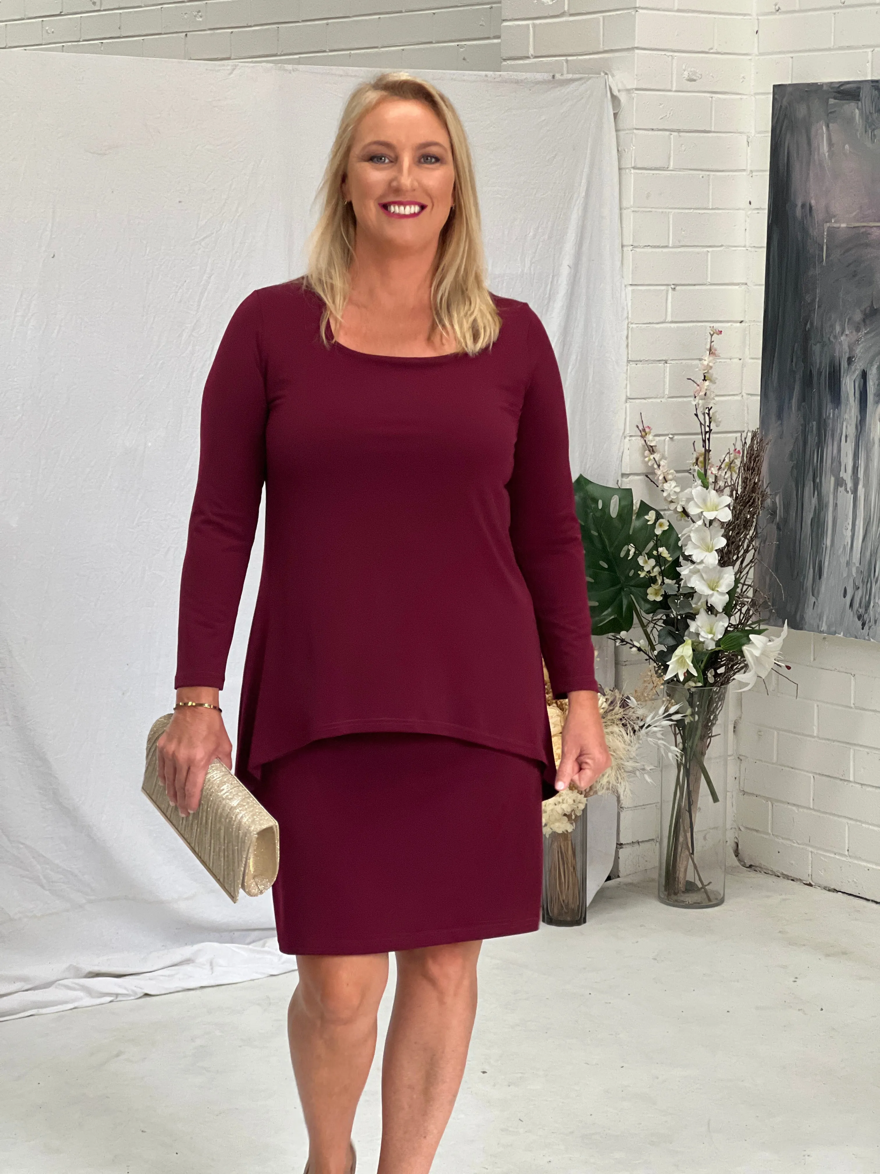 Quita Burgundy Layered Dress
