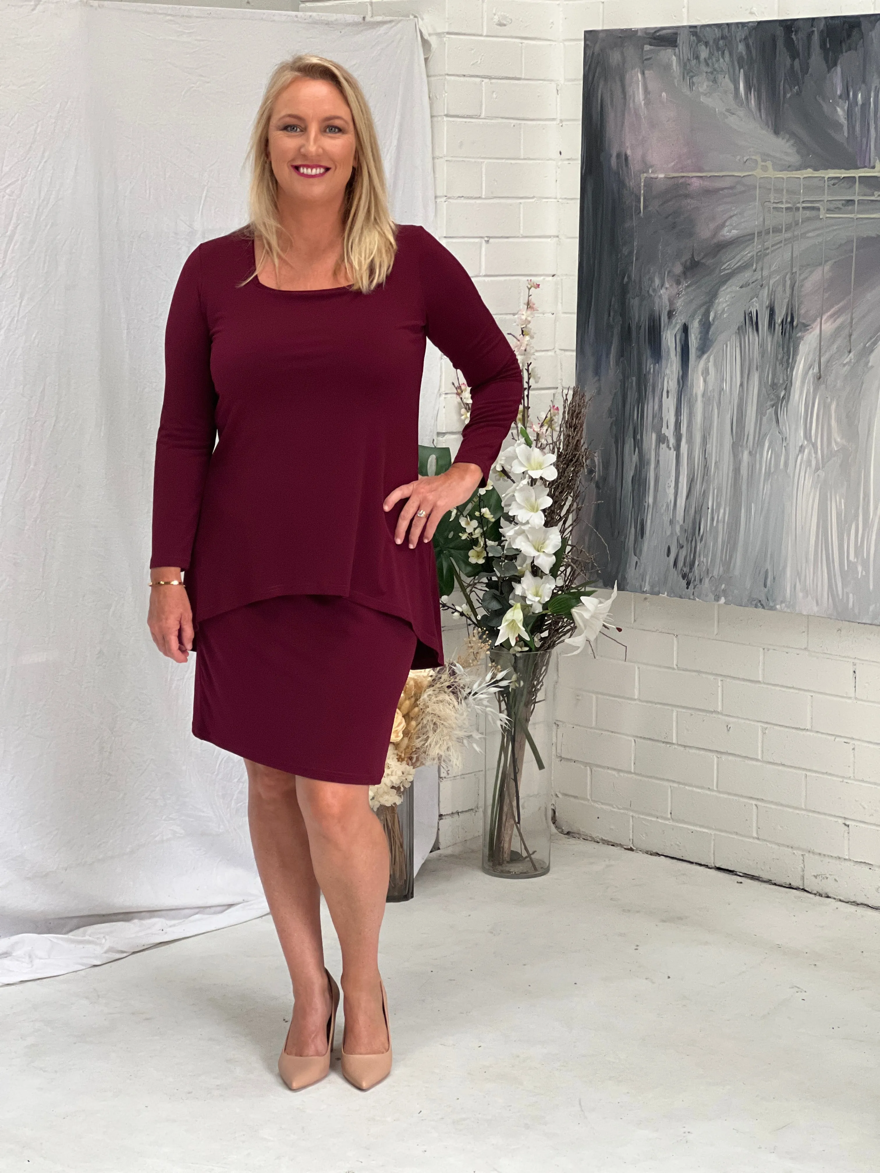 Quita Burgundy Layered Dress