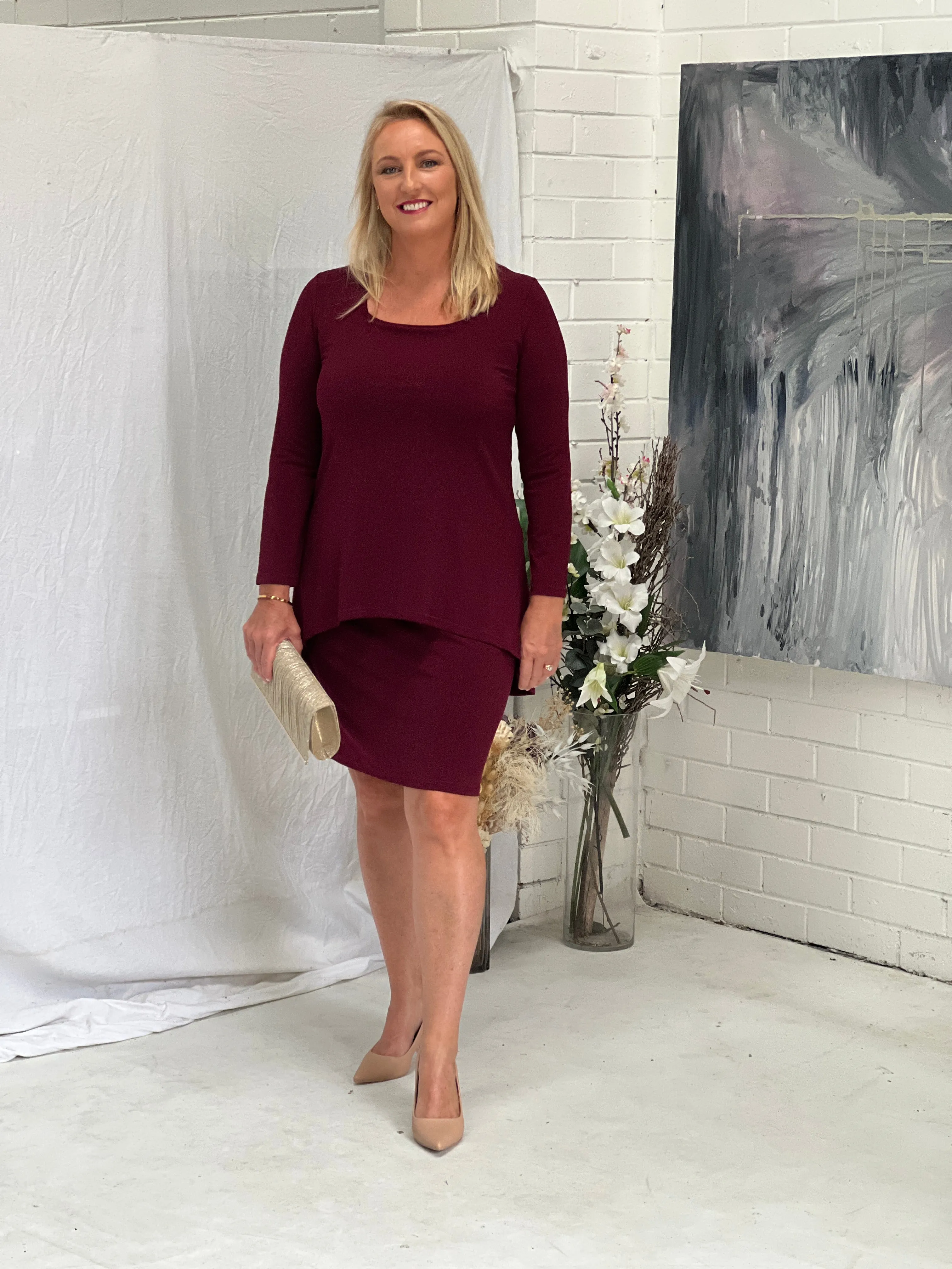 Quita Burgundy Layered Dress