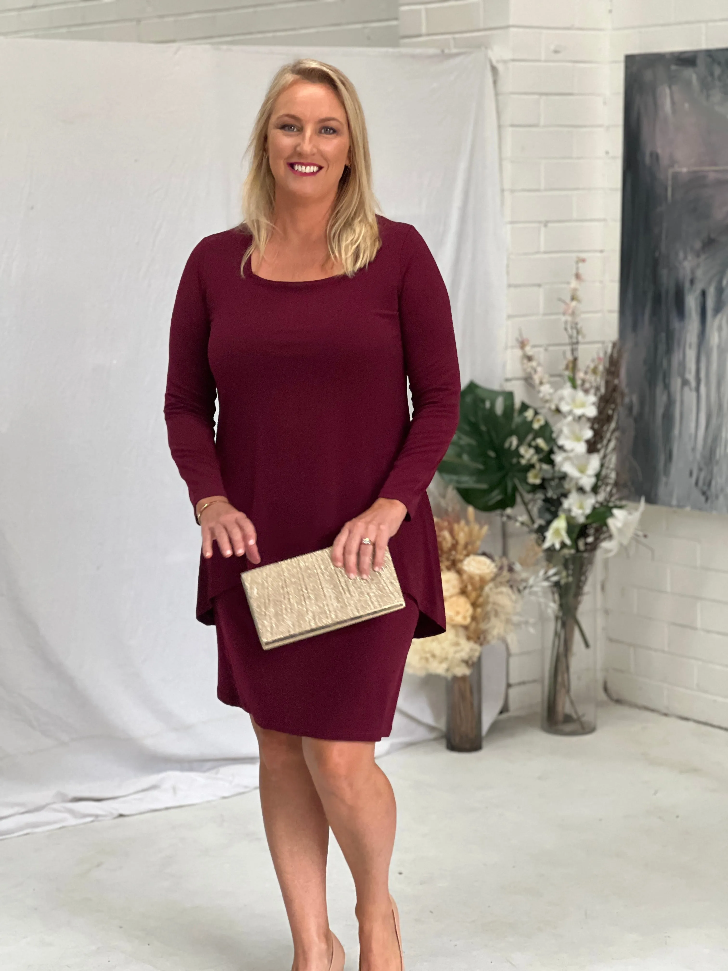 Quita Burgundy Layered Dress