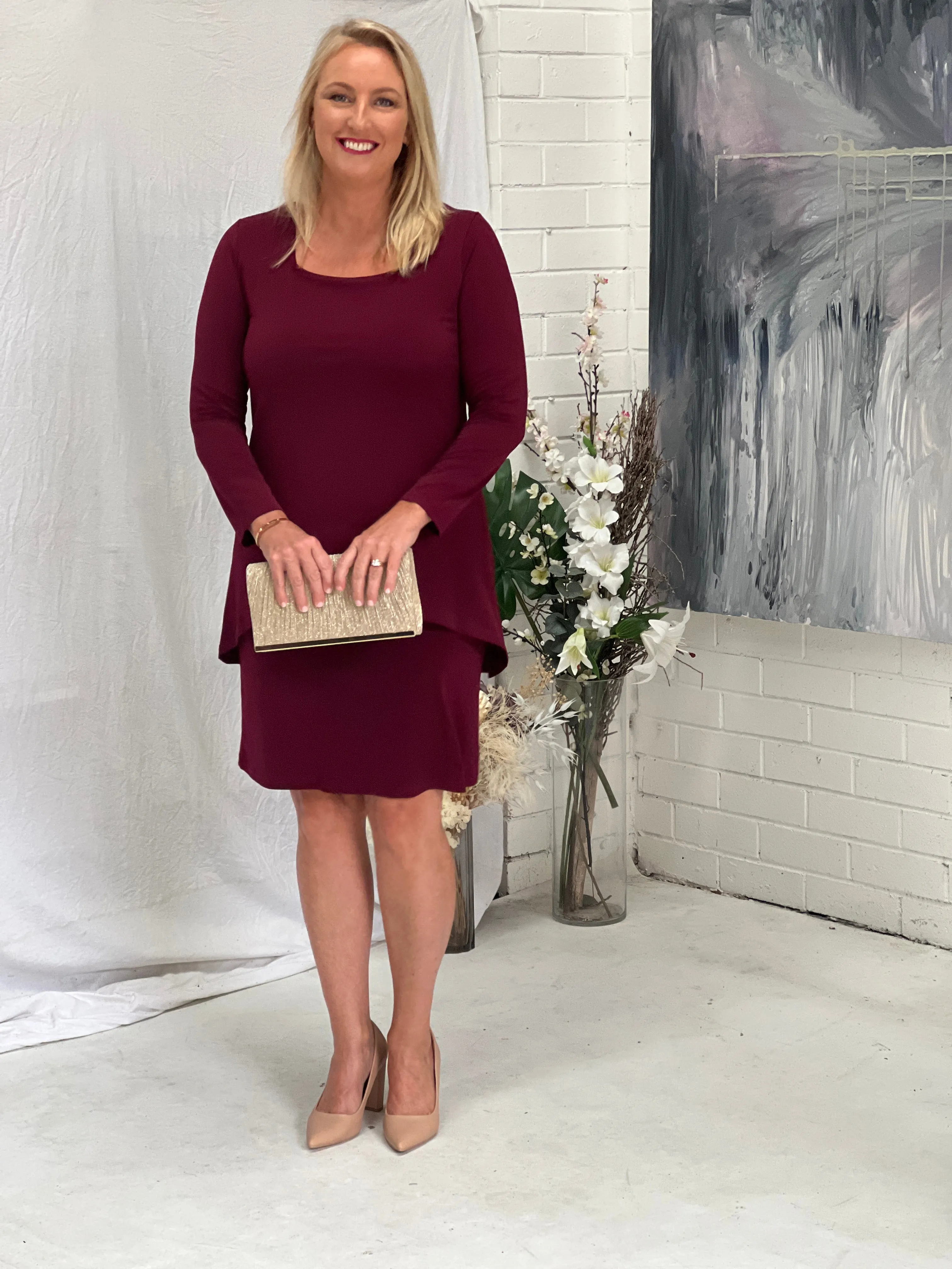 Quita Burgundy Layered Dress