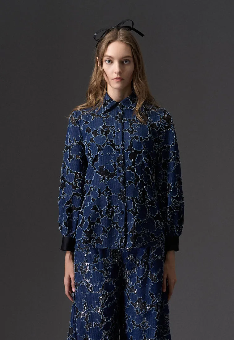 Reconstructed Denim Lace-detailing Shirt