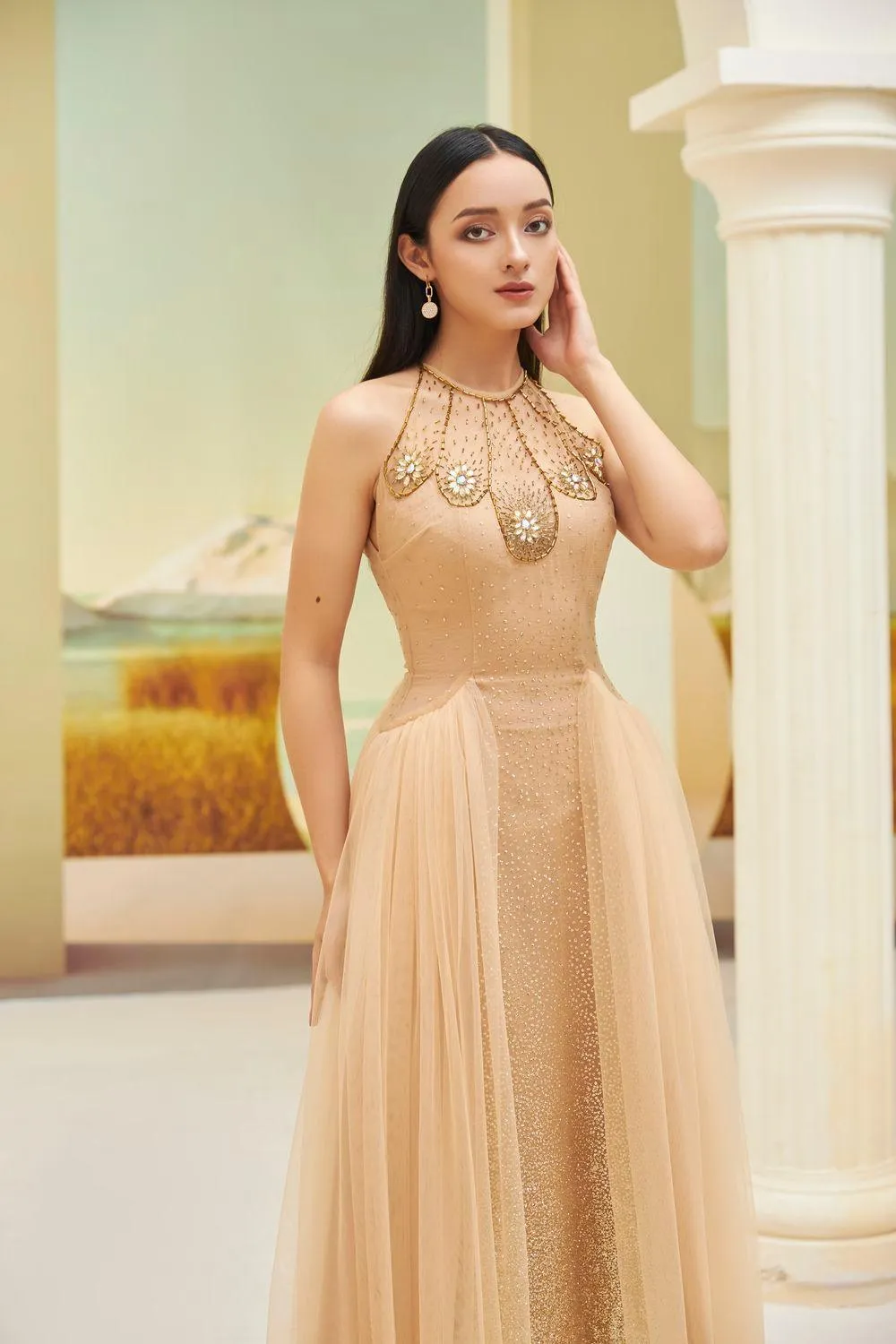 Roronoa Halter Sleeveless Sequin Midi Dress
