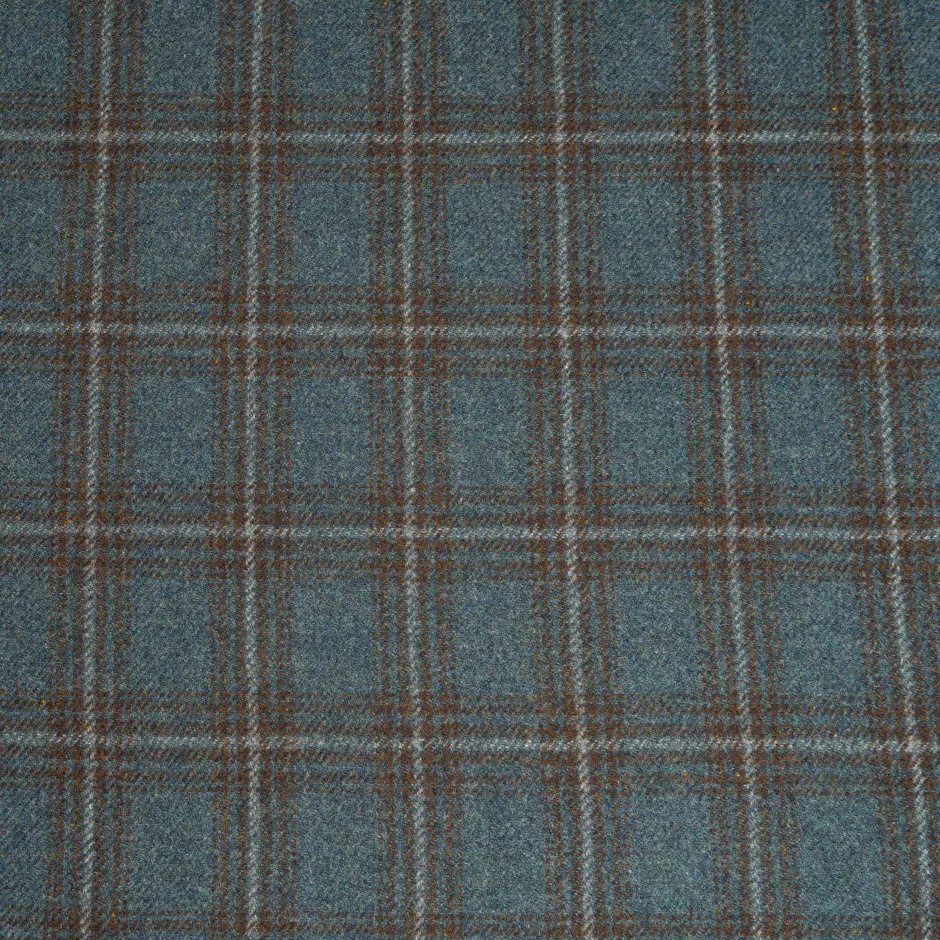 Sea Blue & Brown Checkered Wool, Cashmere & Silk Blend Suiting
