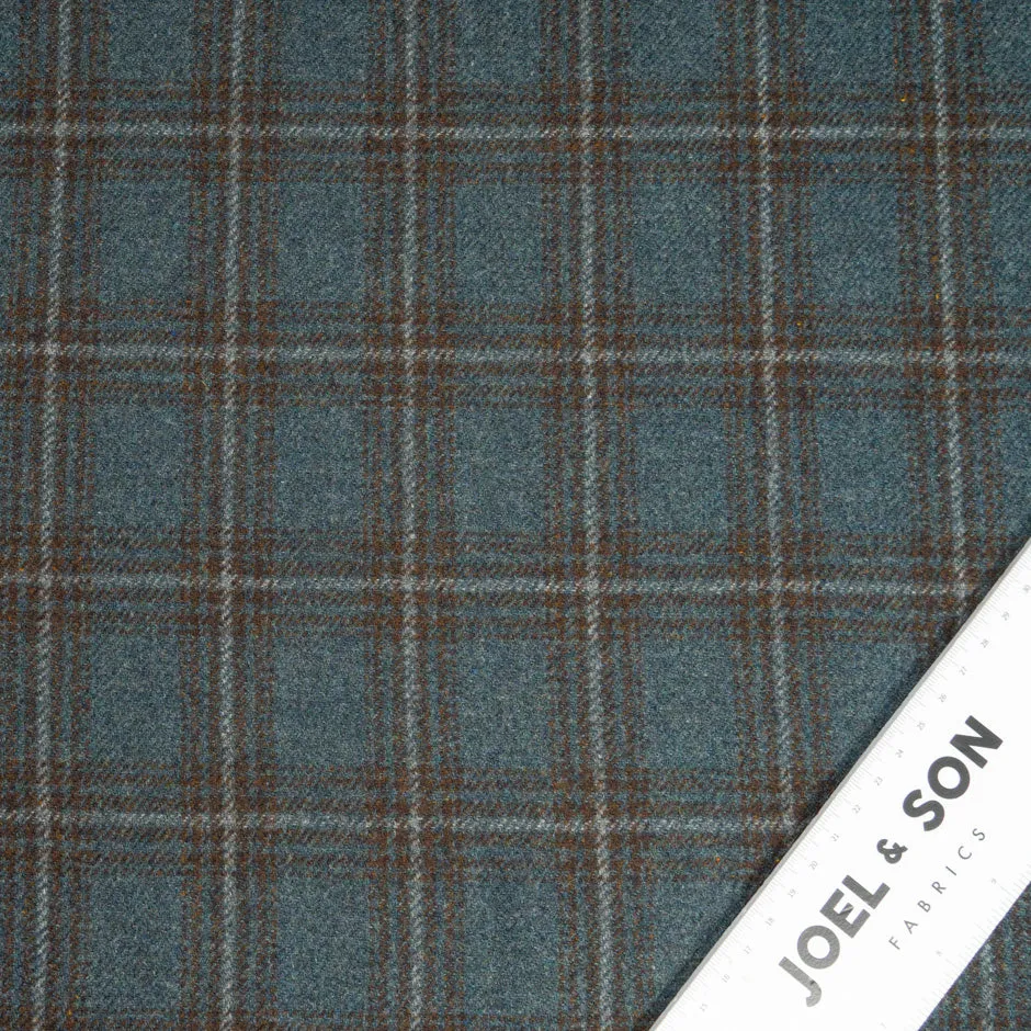 Sea Blue & Brown Checkered Wool, Cashmere & Silk Blend Suiting