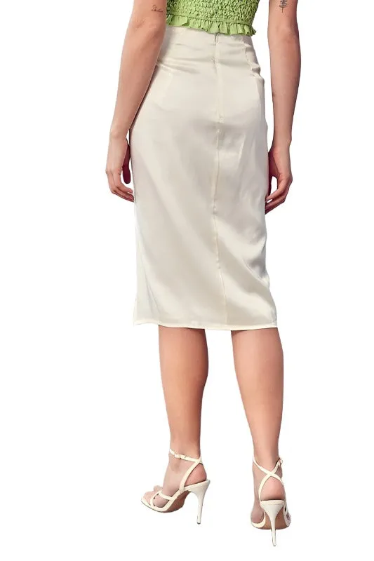 Side Gathered Slit Skirt
