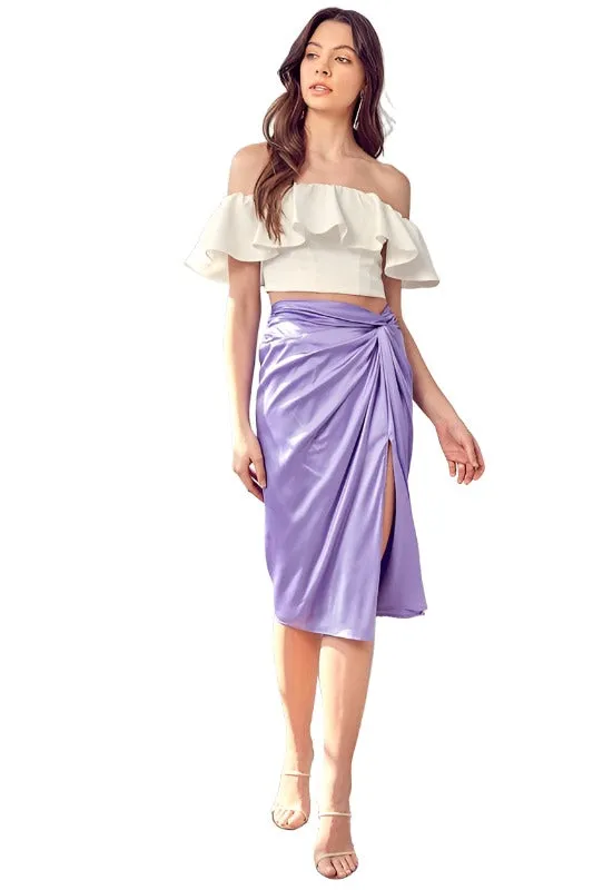 Side Gathered Slit Skirt