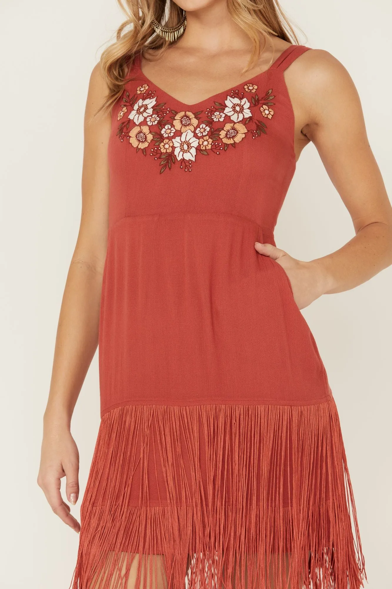 Strawberry Hill Embroidered Floral Fringe Dress