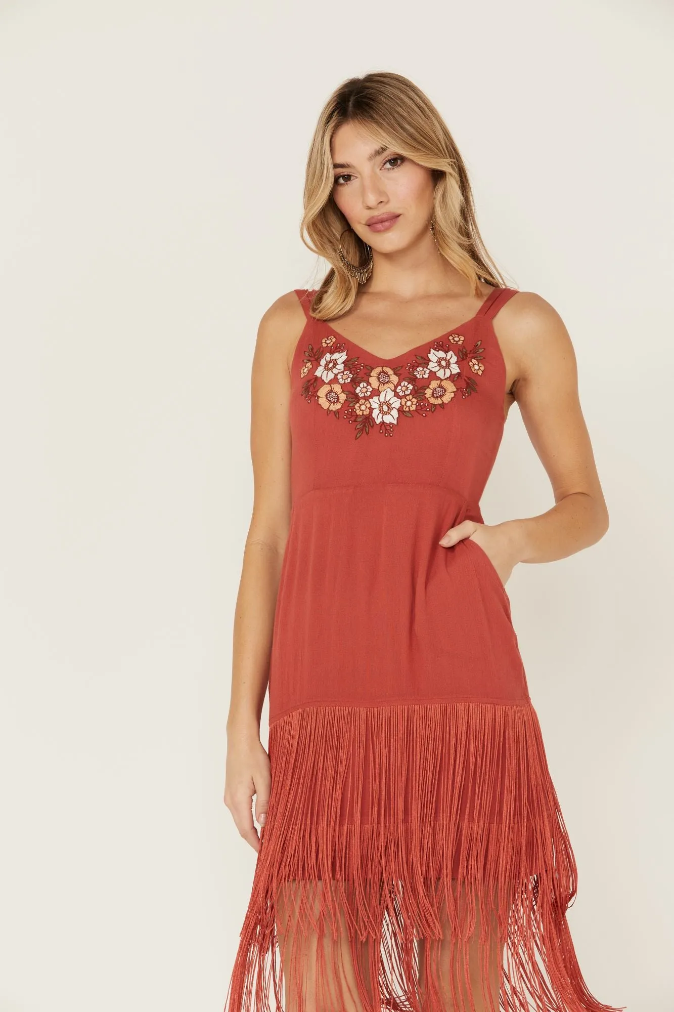 Strawberry Hill Embroidered Floral Fringe Dress
