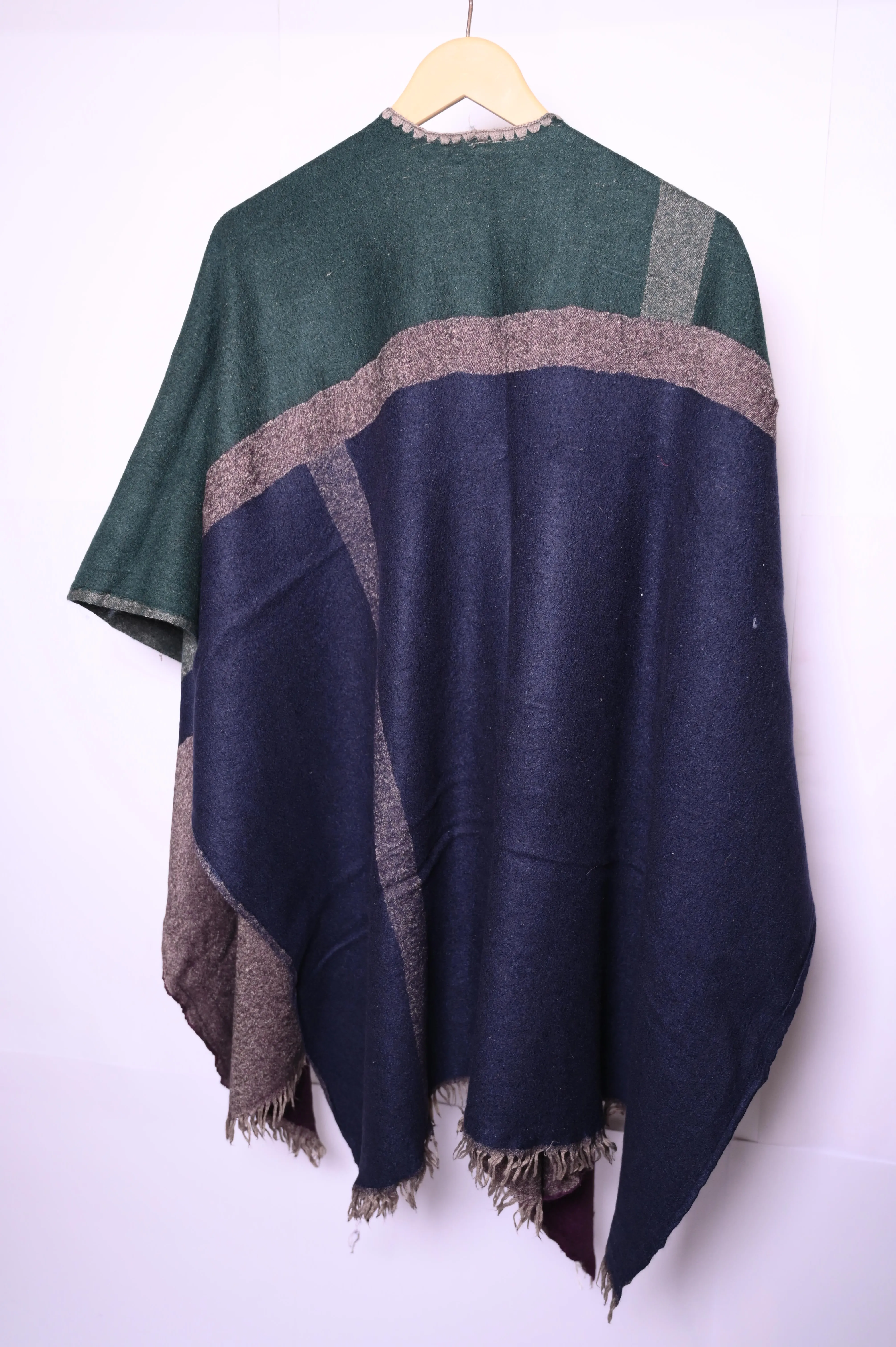 Thriftyfy Maroon, Green & Blue Patterned Modal Winter Cape