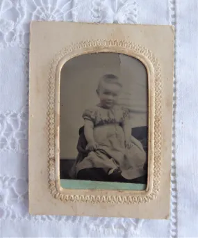 Tintype Child Hand Colored Matted 1870s Antique 1/9 Plate Victorian Photograph