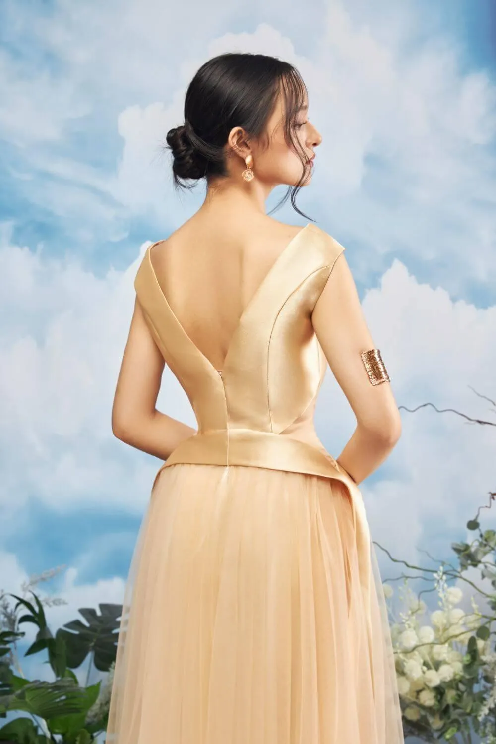 Trickster Fit and Flare Cap Sleeved Taffeta Midi Dress