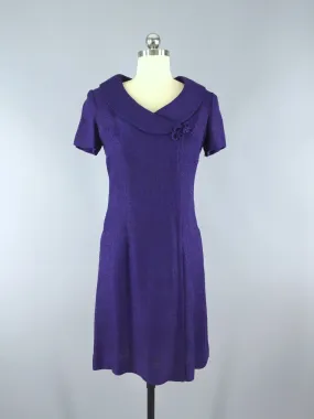 Vintage 1960s Day Dress / Purple Linen Scooter