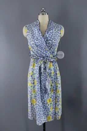 Vintage Cotton Wrap Dress / Periwinkle Butterflies