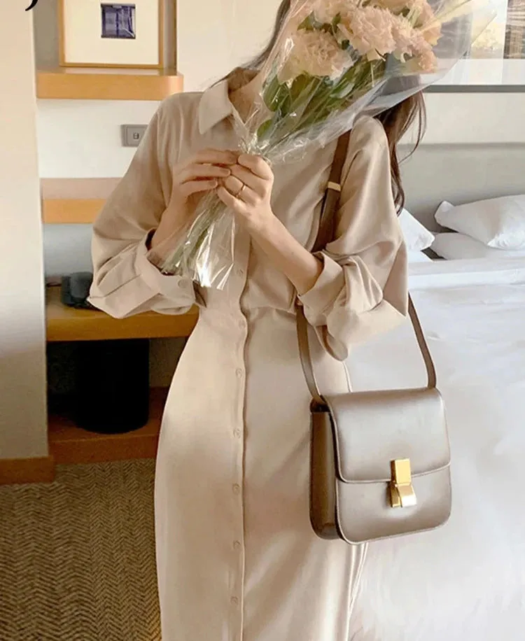 Vintage Evening Shirt Dresses For Women Party Fashion High Waist Korean Lace Up Long Woman Dress Elegant Autumn Vestidos