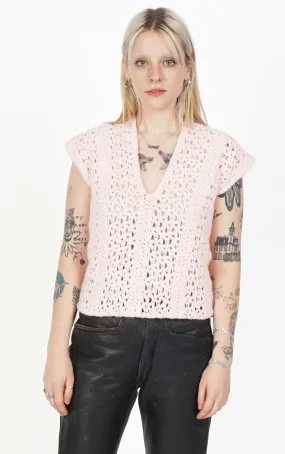 VINTAGE Pink Knitted Crochet V-Neck Vest