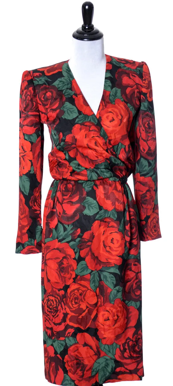 Vintage Valentino silk dress with red roses