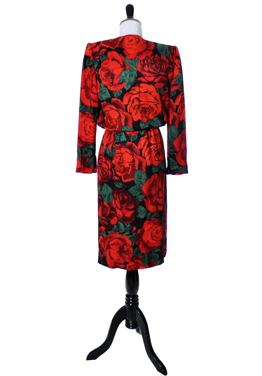 Vintage Valentino silk dress with red roses