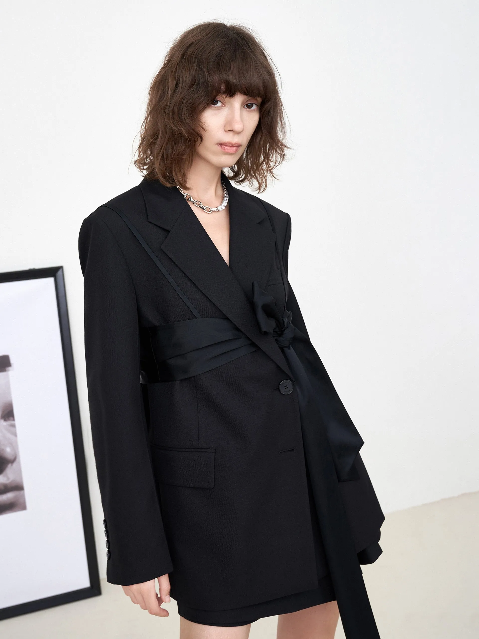 Wool Blend Straight Blazer