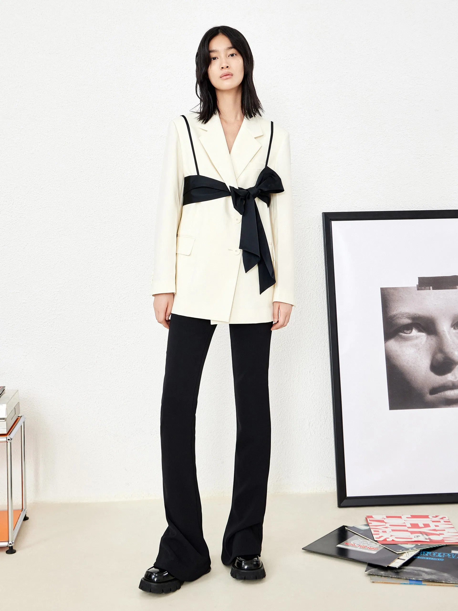 Wool Blend Straight Blazer