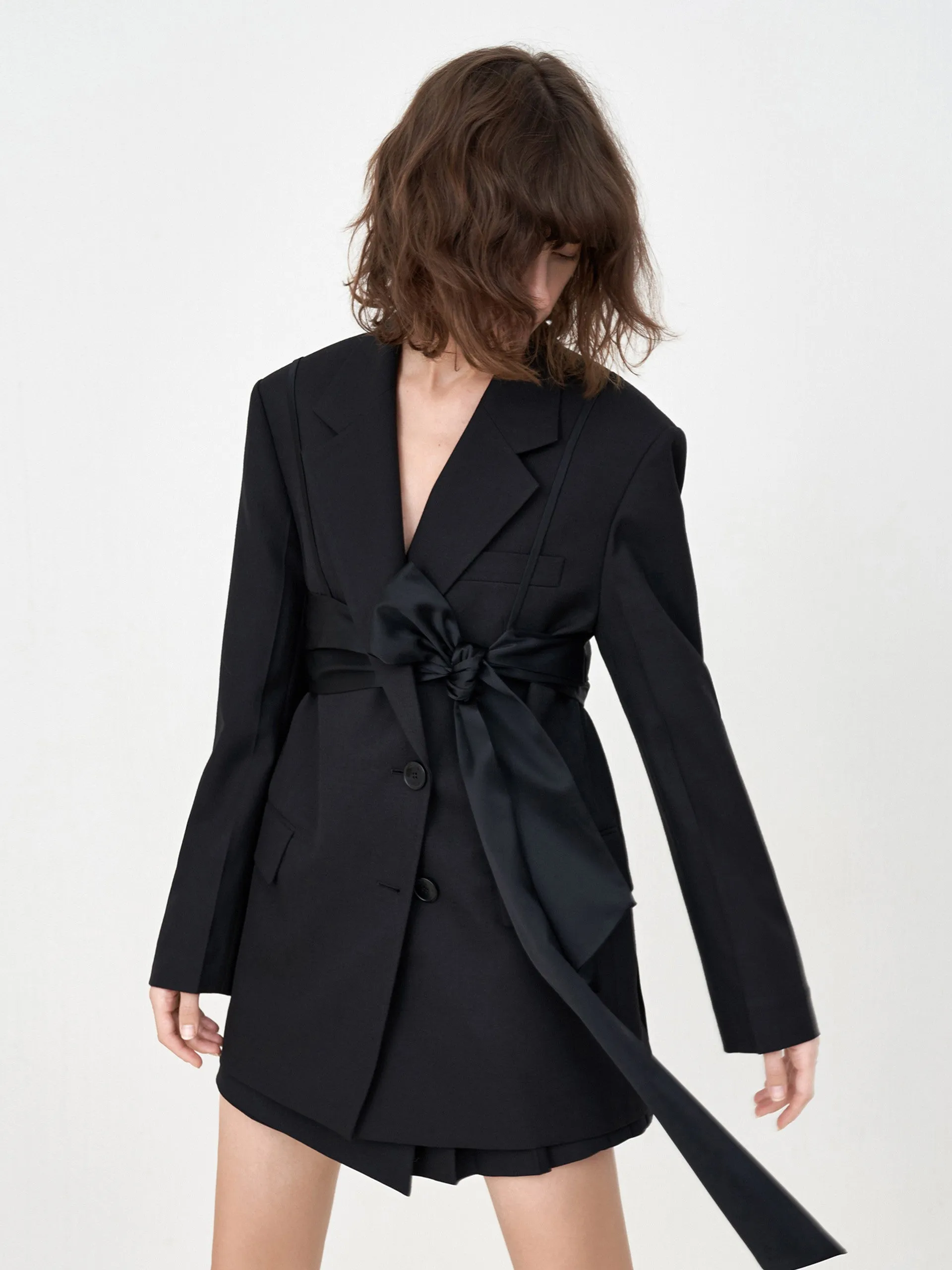 Wool Blend Straight Blazer