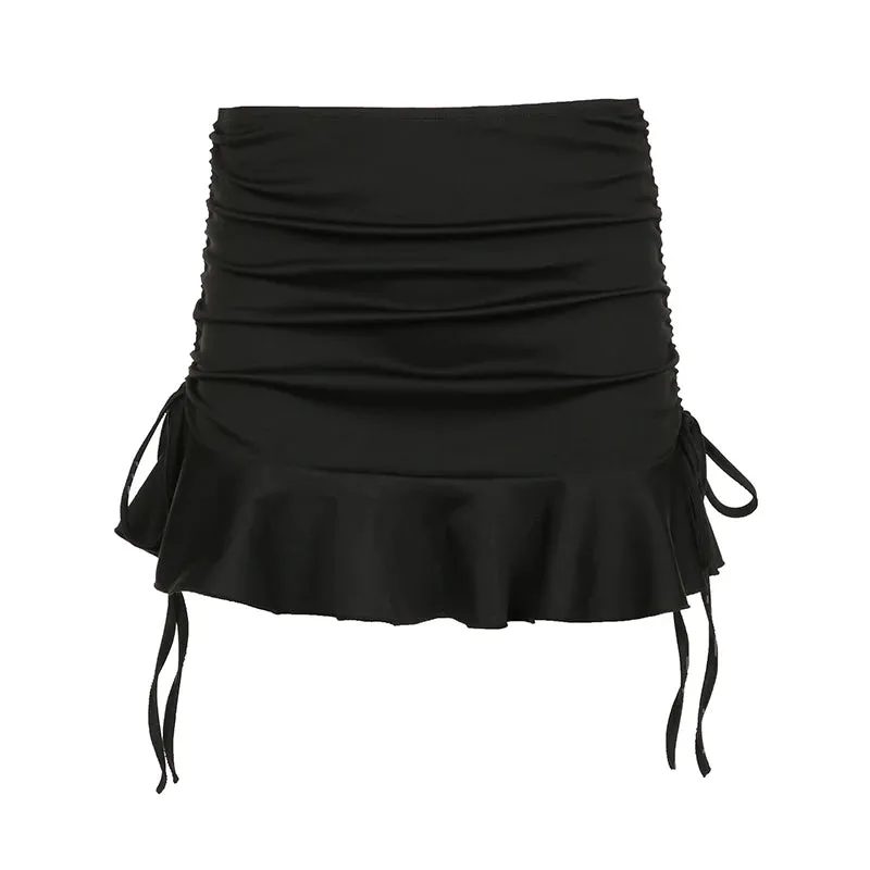 Y2K Aesthetic Harajuku Drawstring Slim Mini Skirt Ruffles Folds Korean Fashion Hottie Summer Skirts Girls Outfits New